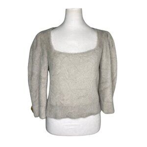 Free People Grayish White Fuzzy Sweater Puff Elbow Sleeves Soft, Medium #314